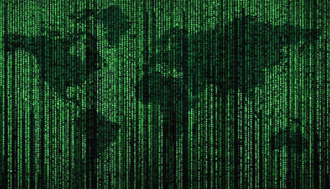 Image of a world map overlaid with codes, to indicate the use of language codes