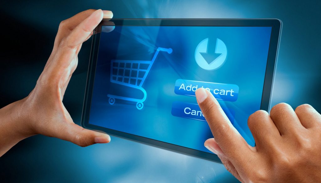 Translate an eCommerce site: man clicking "add to cart" on an eCommerce site