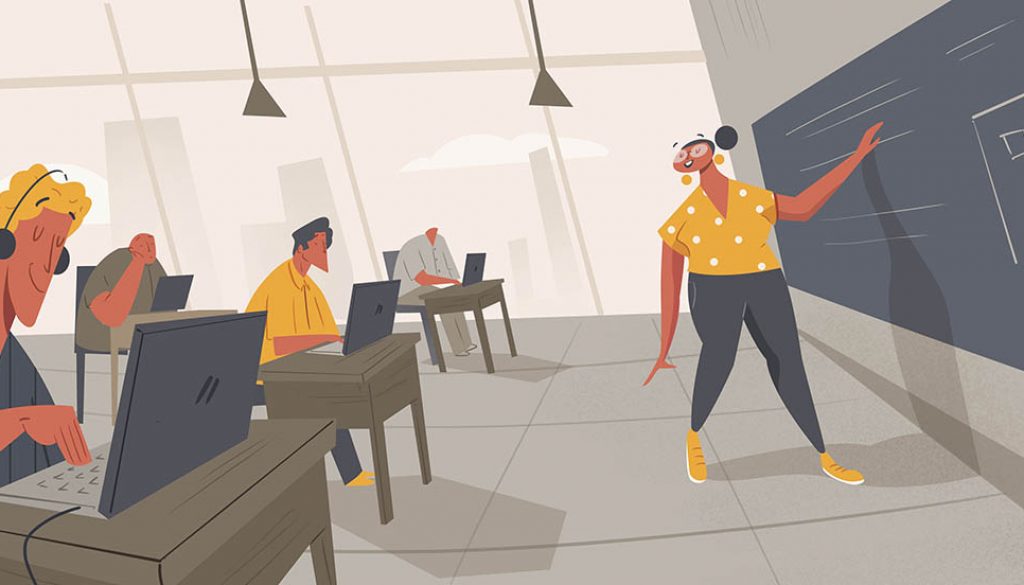 Illustration representing employee onboarding, and the impprtance of translation of Employee Manuals
